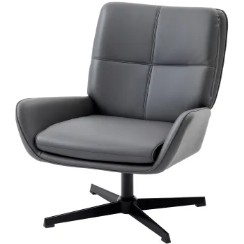 HOMCOM Fotoliu de living tapitat in PU, fotoliu de lectura cu sezut captusit, cotiere, picioare metalice, gri | Aosom Romania imagine