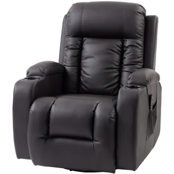 HOMCOM Fotoliu de masaj cu functie de balans, inclinare si incalzire, 3 moduri, rotativ, Maro inchis | Aosom Romania imagine