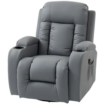 HOMCOM Fotoliu de masaj cu functie de balansare, culcare si incalzire, 3 moduri, rotativ, gri deschis | Aosom Romania imagine