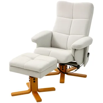 HOMCOM Fotoliu de masaj cu functie de culcare si taburet, 145? de inclinare, Poliester, 80 x 86 x 99 cm, Crem | Aosom Romania imagine