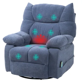 HOMCOM Fotoliu de masaj cu functie de incalzire si culcare, rotativ, pana la 150 kg, cadru metalic, 98x90x98cm, Albastru | Aosom Romania imagine