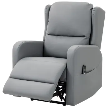 HOMCOM Fotoliu de masaj cu functie de inclinare a spatarului, piele sintetica, reglabil electric, suport pentru picioare, buzunar lateral, cadru din otel, gri | Aosom Romania imagine