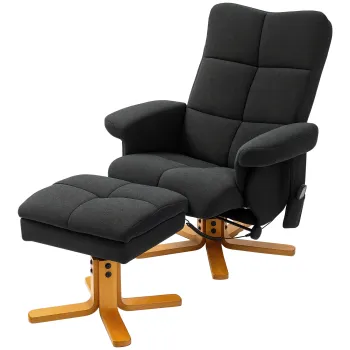 HOMCOM Fotoliu de Masaj cu Functie de Intindere si Taburet, Inclinare 145?, Poliester, 80 x 86 x 99 cm, Negru | Aosom Romania imagine