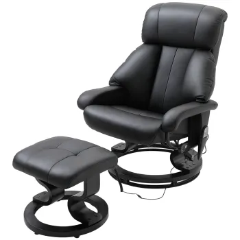 HOMCOM Fotoliu de masaj cu taburet, 10 puncte de vibratii, spatar reglabil pana la 145?, Negru | Aosom Romania imagine