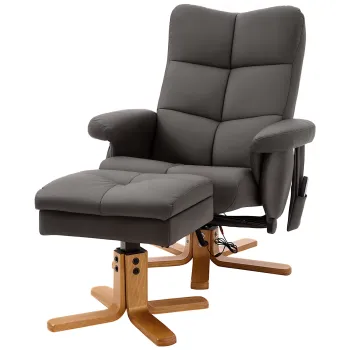 HOMCOM Fotoliu de masaj cu taburet, rotativ la 360?, fotoliu de relaxare electric cu functii de culcare si spatiu de depozitare, fotoliu TV cu buzunar lateral si telecomanda pentru sufragerie, piele artificiala, maro | Aosom Romania imagine