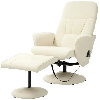 HOMCOM Fotoliu de masaj cu taburet, Scaun ergonomic cu 10 puncte de vibratii, Piele ecologica, 76 x 81 x 105 cm, Crem | Aosom Romania imagine