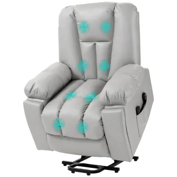 HOMCOM Fotoliu de masaj Relaxsessel seniorensessel, telecomanda, buzunare laterale, 94 cm x 96 cm x 106 cm, Gri | Aosom Romania imagine