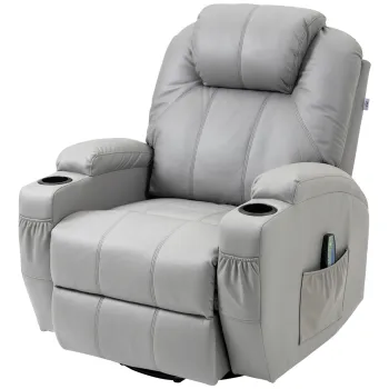 HOMCOM Fotoliu de Masaj si Reclinabil cu Suport pentru Picioare din Piele PU Gri | Aosom Romania imagine