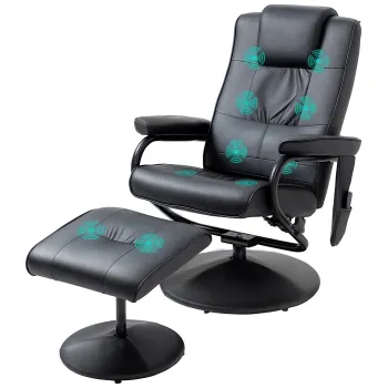 HOMCOM Fotoliu de Masaj si Relaxare electric pivotant inclinabil cu Suport pentru Picioare imitatie de piele Negru | Aosom Romania imagine