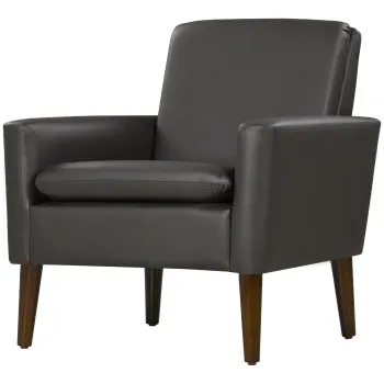 HOMCOM Fotoliu de Mobilier Capitonat, Fotoliu Modern din Imitatie de Piele si Lemn, 75x78x81 cm, Maro imagine