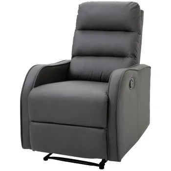 HOMCOM Fotoliu de odihna cu suport pentru picioare, fotoliu de intindere, suport retractabil pentru picioare, Piele Ecologica, Gri inchis | Aosom Romania imagine