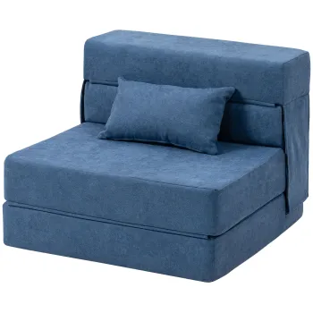 HOMCOM Fotoliu de podea, canapea tapitata, transformabila in saltea, spuma, perne, Albastru inchis | Aosom Romania imagine