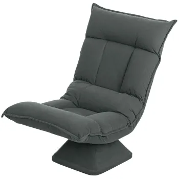 HOMCOM Fotoliu de podea cu spatar reglabil in 5 trepte, rotativ, scaun capitonat modern, Gri inchis | Aosom Romania imagine