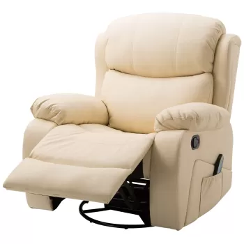 HOMCOM Fotoliu de Ralaxare cu 8 puncte de masaj, incalzire, fotoliu reclinabil, suport pentru picioare, piele artificiala 97x92x104cm bej | Aosom RO imagine