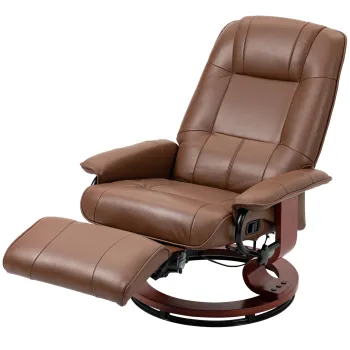 HOMCOM Fotoliu de relaxare, 145? reglabil, suport de picioare ajustabil, piele ecologica, 360? rotativ, pana la 120 kg, Maro | Aosom Romania imagine