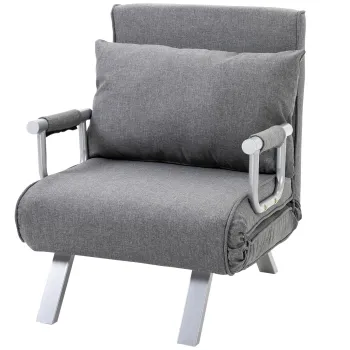 HOMCOM Fotoliu de relaxare cu functie de intindere, Pat de oaspeti, 65 cm x 69 cm x 80 cm, Gri | Aosom Romania imagine