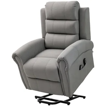 HOMCOM Fotoliu de relaxare cu functie de ridicare, 8 puncte de masaj, spatar incalzit, imitatie de in, Gri | Aosom Romania imagine