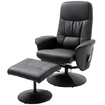 HOMCOM Fotoliu de relaxare cu lada de picioare, fotoliu TV cu 10 puncte de masaj, functie de culcare, fotoliu de masaj cu telecomanda, buzunar lateral, fotoliu TV, piele artificiala, Negru | Aosom Romania imagine