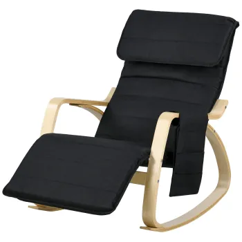 HOMCOM Fotoliu de relaxare cu leagan fotoliu de relaxare cu suport de picioare reglabil, buzunar lateral si suport pentru cap, negru | Aosom Romania imagine