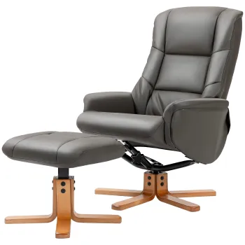 HOMCOM Fotoliu de relaxare cu otoman spatar basculant reclinabil sezut captusit tapiterie sintetica gri | Aosom Romania imagine