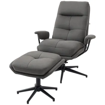 HOMCOM Fotoliu de relaxare cu sezlong, fotoliu cu taburet, spatar reglabil; Microfibra, Gri inchis | Aosom Romania imagine