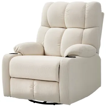 HOMCOM Fotoliu de relaxare cu suport pentru picioare, fotoliu de culcare, rotativ, pana la 150 kg, structura din otel, 88x96x108cm, Bej | Aosom Romania imagine