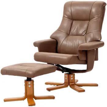 HOMCOM Fotoliu de Relaxare cu Taburet, Rotativ 360?, Inclinabil 135?, Husa Respirabila, 78 x 82,5 x 109 cm, maro | Aosom Romania imagine