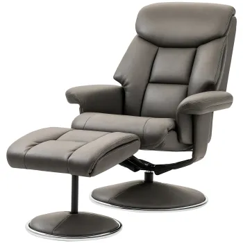 HOMCOM Fotoliu de Relaxare cu Taburet, Spatar Reglabil, Piele ecologica, pana la 150 kg, Gri | Aosom Romania imagine