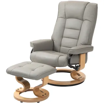 HOMCOM Fotoliu de relaxare inclinabil cu suport pentru picioare, pivotant, cadru din lemn, material sintetic gri | Aosom Romania imagine