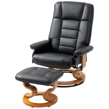 HOMCOM Fotoliu de relaxare inclinabil cu suport pentru picioare, pivotant, cadru din lemn, material sintetic negru | Aosom Romania imagine
