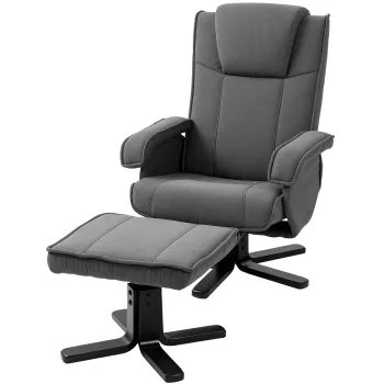 HOMCOM Fotoliu de relaxare leagan cu taburet, tapiterie din material textil in aspect de catifea, fotoliu tapitat cu functie de rotatie de 360?, cadru de lemn, Gri | Aosom Romania imagine