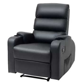 HOMCOM Fotoliu de relaxare rabatabil cu suport pentru picioare reglabil acoperit sintetic, negru, 79x89x100cm imagine