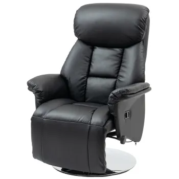 HOMCOM Fotoliu de relaxare rabatabil pivotant suport de picior reglabil, pana la 150 kg, pentru sufragerie, dormitor, negru | Aosom Romania imagine