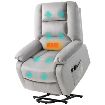 HOMCOM Fotoliu de ridicare cu functie de masaj, 90x93x110cm, Gri deschis | Aosom Romania imagine