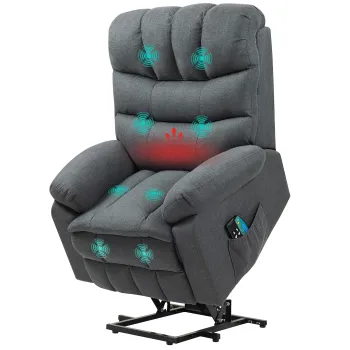 HOMCOM Fotoliu de ridicare, fotoliu electric de relaxare cu functie de masaj, fotoliu capitonat cu functie de ridicare, otel, material textil, Gri | Aosom Romania imagine