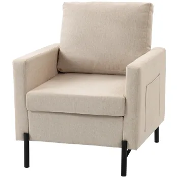 HOMCOM Fotoliu de salon, canapea 1 loc captusita cu cotiera, sezut lat si picioare din otel, 73 x 77 x 87 cm, bej | Aosom Romania imagine