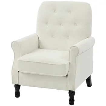 HOMCOM Fotoliu de salon, canapea 1 loc cu sezut captusit gros, perna cu arcuri, tesatura tip in, 69x75x90cm, crem | Aosom Romania imagine