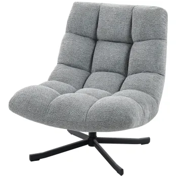 HOMCOM Fotoliu de salon fara brate, scaun pivotant din tesatura chenille impermeabila, sezut lat, 75 x 95 x 90 cm, gri | Aosom Romania imagine