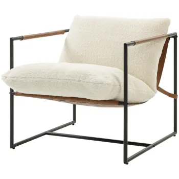 HOMCOM Fotoliu de salon, fotoliu auxiliar tapitat in tesatura bouclette, sezut lat si structura din otel, 77x91x80cm, crem | Aosom Romania imagine