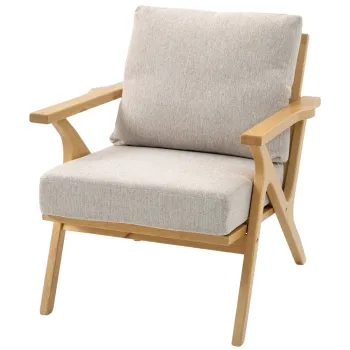 HOMCOM Fotoliu de salon, fotoliu scandinav din stofa cu aspect de in, perne captusite si picioare din lemn de hevea, 76x87x88cm, bej | Aosom Romania imagine