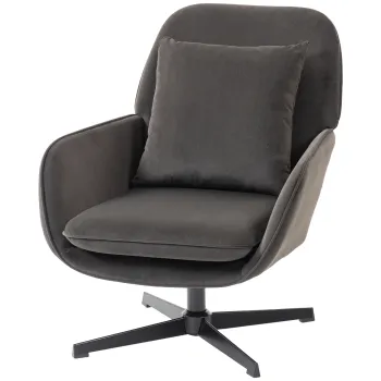 HOMCOM Fotoliu de salon, fotoliu suplimentar captusit din catifea cu sezut lat, perna si structura metalica, gri inchis | Aosom Romania imagine