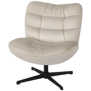 HOMCOM Fotoliu de salon pivotant, fotoliu tapitat din chenille fara cotiere, sezut si spatar largi, 70x80x82cm, crem | Aosom Romania imagine