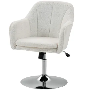 HOMCOM Fotoliu de salon, rotativ cu inaltime reglabila, functie balans, perna captusita, 61 x 64 x 80-92 cm, alb | Aosom Romania imagine