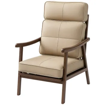 HOMCOM Fotoliu de Sufragerie Tapizat in PU cu Cadru din Lemn Pernite Acolchide Gruesos Caqui si Lemn de Mesteacan | Aosom Romania imagine