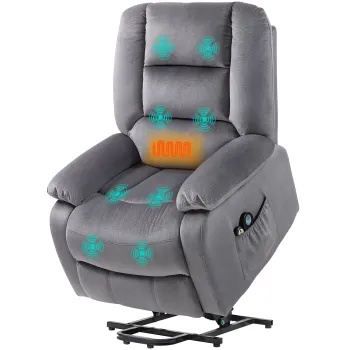 HOMCOM Fotoliu de televizor cu functie de ridicare, functie de incalzire si masaj, telecomanda si buzunar lateral, Gri inchis | Aosom Romania imagine