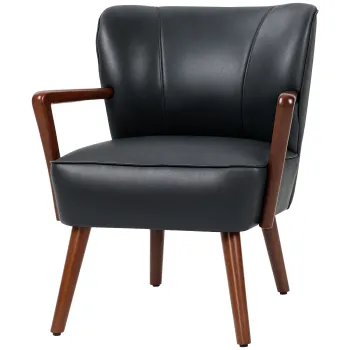 HOMCOM Fotoliu decorativ, scaun larg, aspect de piele, cadru din lemn, 120 kg, 67x77x80 cm, Negru | Aosom Romania imagine