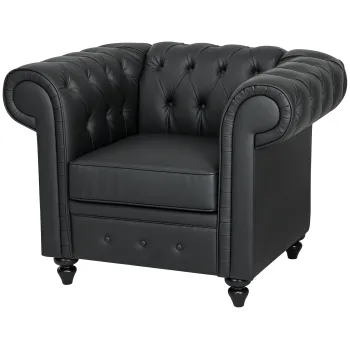 HOMCOM Fotoliu Decorativ Tapitat cu Butoni Decorativi si Picioare din Lemn, 105x86x79 cm, Negru | Aosom Romania imagine