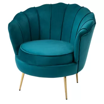 HOMCOM Fotoliu design vintage din Catifea, Fotoliu mic retro de sufragerie, salon si birou, Albastru petrol,179x77x77cm imagine
