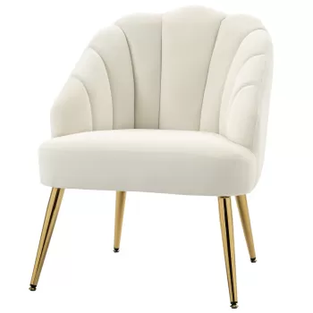 HOMCOM Fotoliu din Catifea Capitonat cu Spatar in Forma de Scoica, Fotoliu pentru Dormitor si Living din Catifea cu Picioare Aurite, Crem imagine