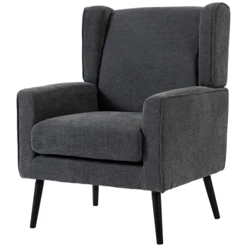 HOMCOM Fotoliu din chenille pentru dormitor, stil modern Mid-Century, cu picioare din lemn de cauciuc, gri inchis | Aosom Romania imagine